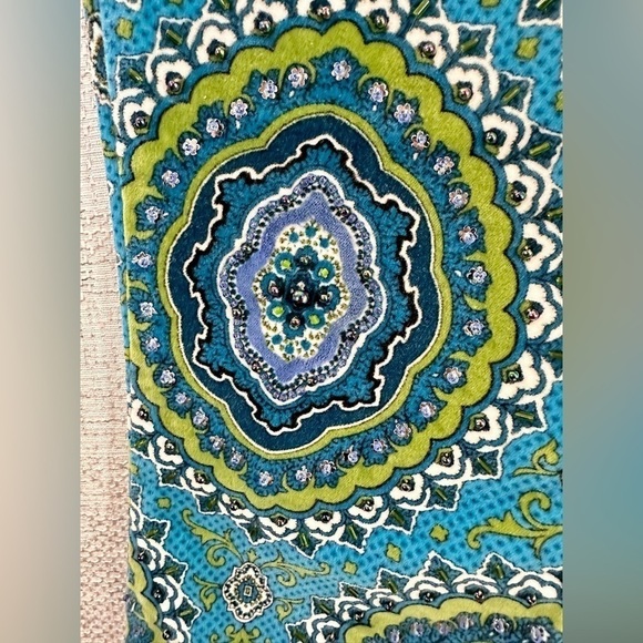 Y2K groovy Jane Doe kaleidoscope velour beaded bootcut green & teal pants - Picture 4 of 15